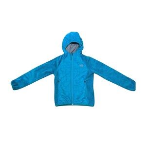 The North Face Jacket Youth Girls 10/12 Blue Full Zip Fleece Hooded Pockets Kids